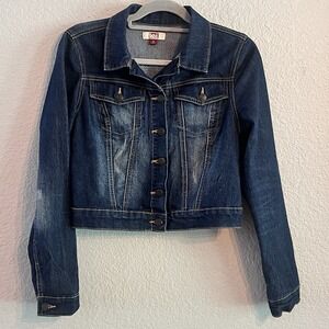 Vintage 90s Y2K Lei Dark Wash Jean Denim Jacket Cropped Size‎ Small